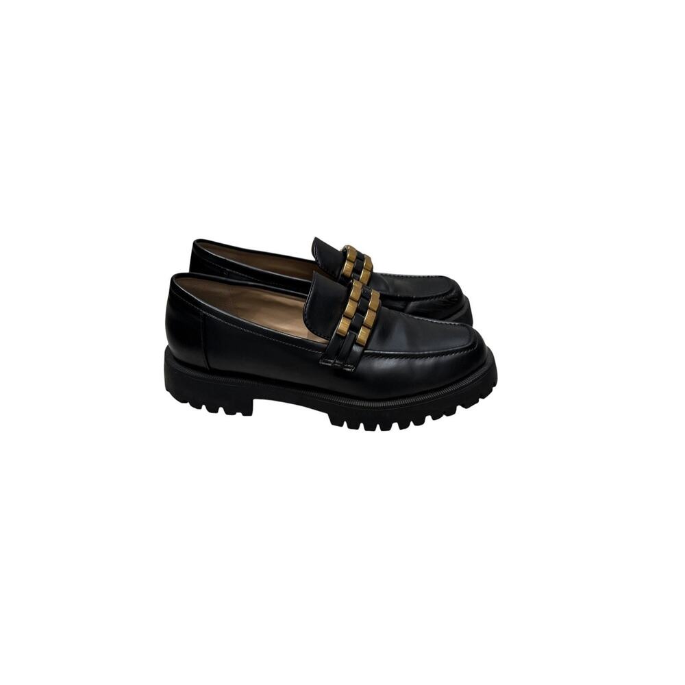Zara Black Patent Faux Leather Chunky Loafers SZ 40 Gold Chain Punk Y2K - Picture 3 of 13